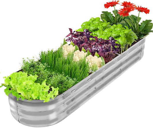 Galvanized Raised Garden Bed – Durable Metal Planter Box (Silver)