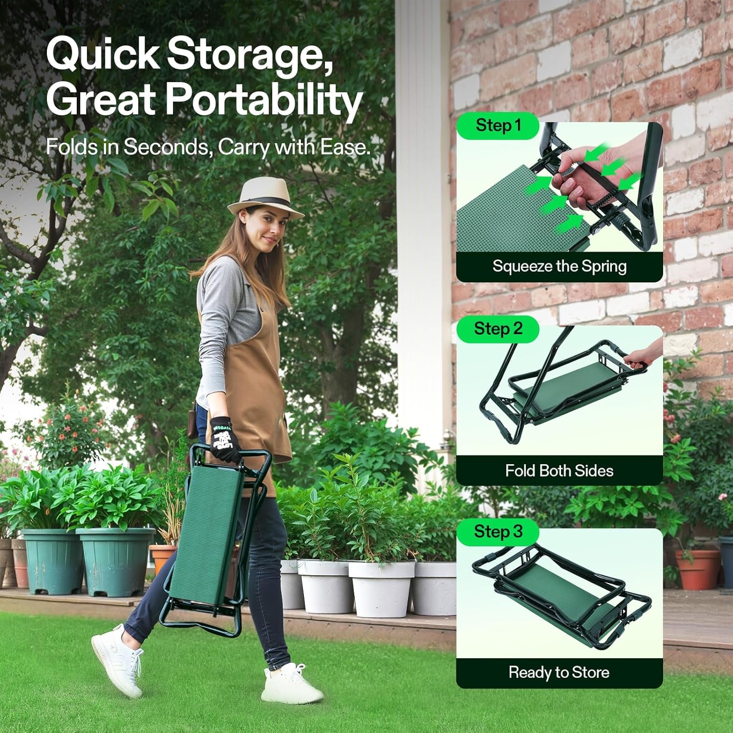 Heavy-Duty Folding Garden Kneeler & Seat with Tool Bags – Comfortable EVA Pad