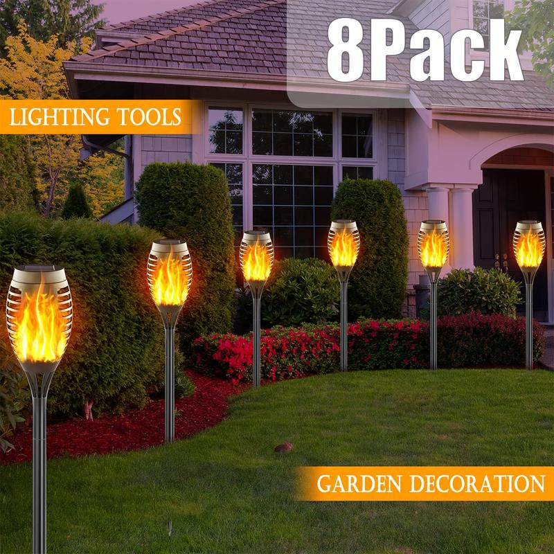 8-Pack Solar Torch Lights with Flickering Flame Design, Waterproof & Automatic for Garden, Patio, Pathway & Yard Lighting