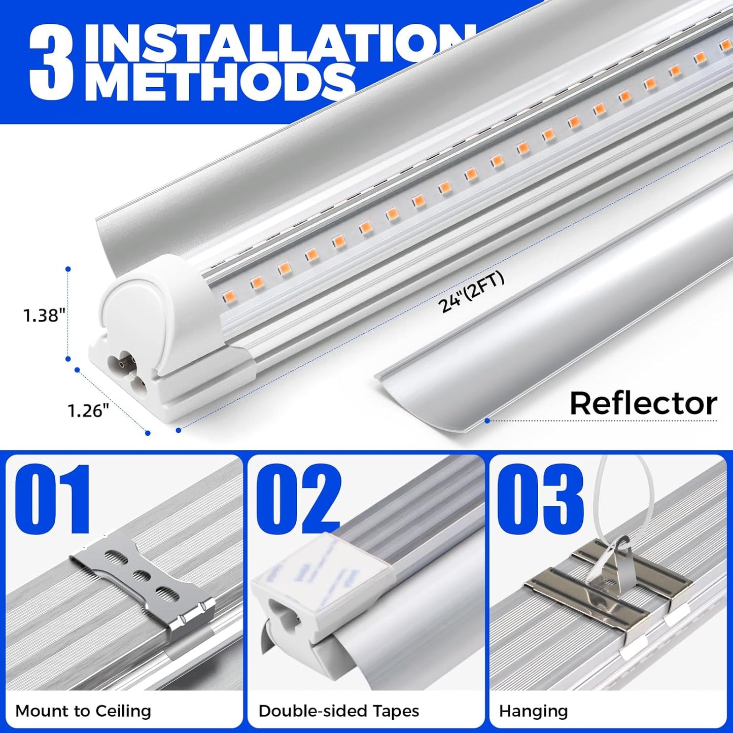 Full Spectrum LED Grow Light 6-Pack, 2Ft T8, 144W Super Bright Indoor Plant Lamps