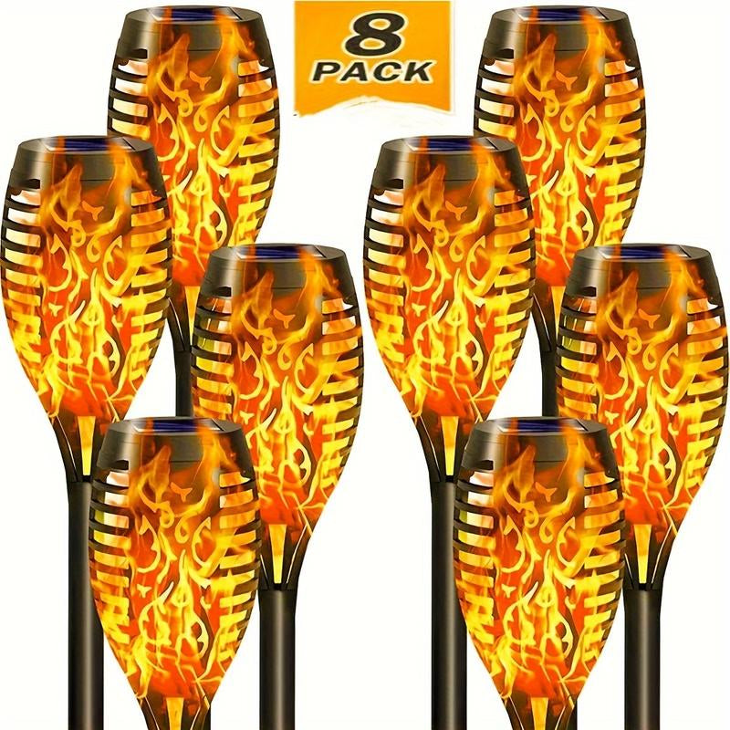 8-Pack Solar Torch Lights with Flickering Flame Design, Waterproof & Automatic for Garden, Patio, Pathway & Yard Lighting