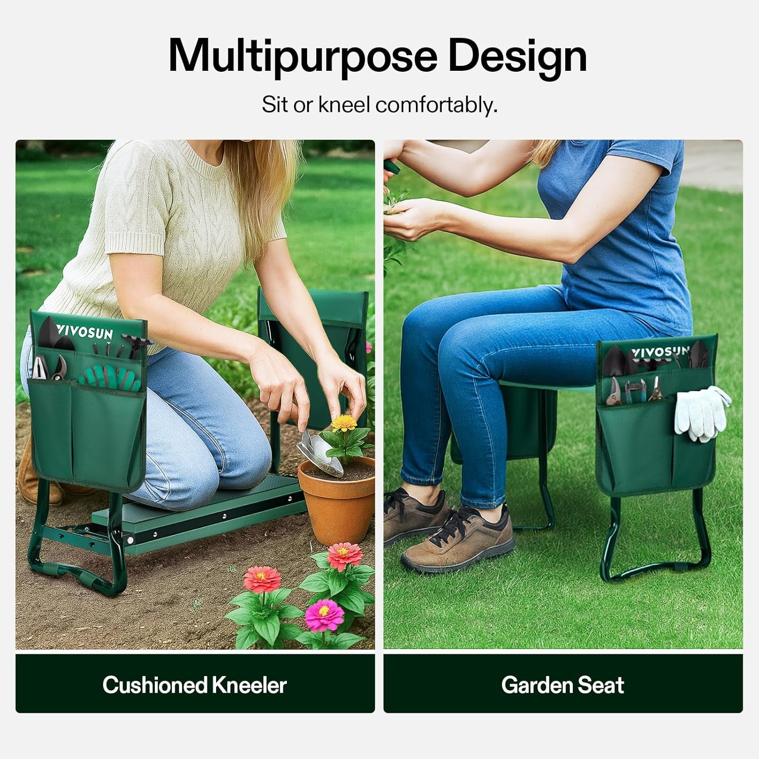 Heavy-Duty Folding Garden Kneeler & Seat with Tool Bags – Comfortable EVA Pad