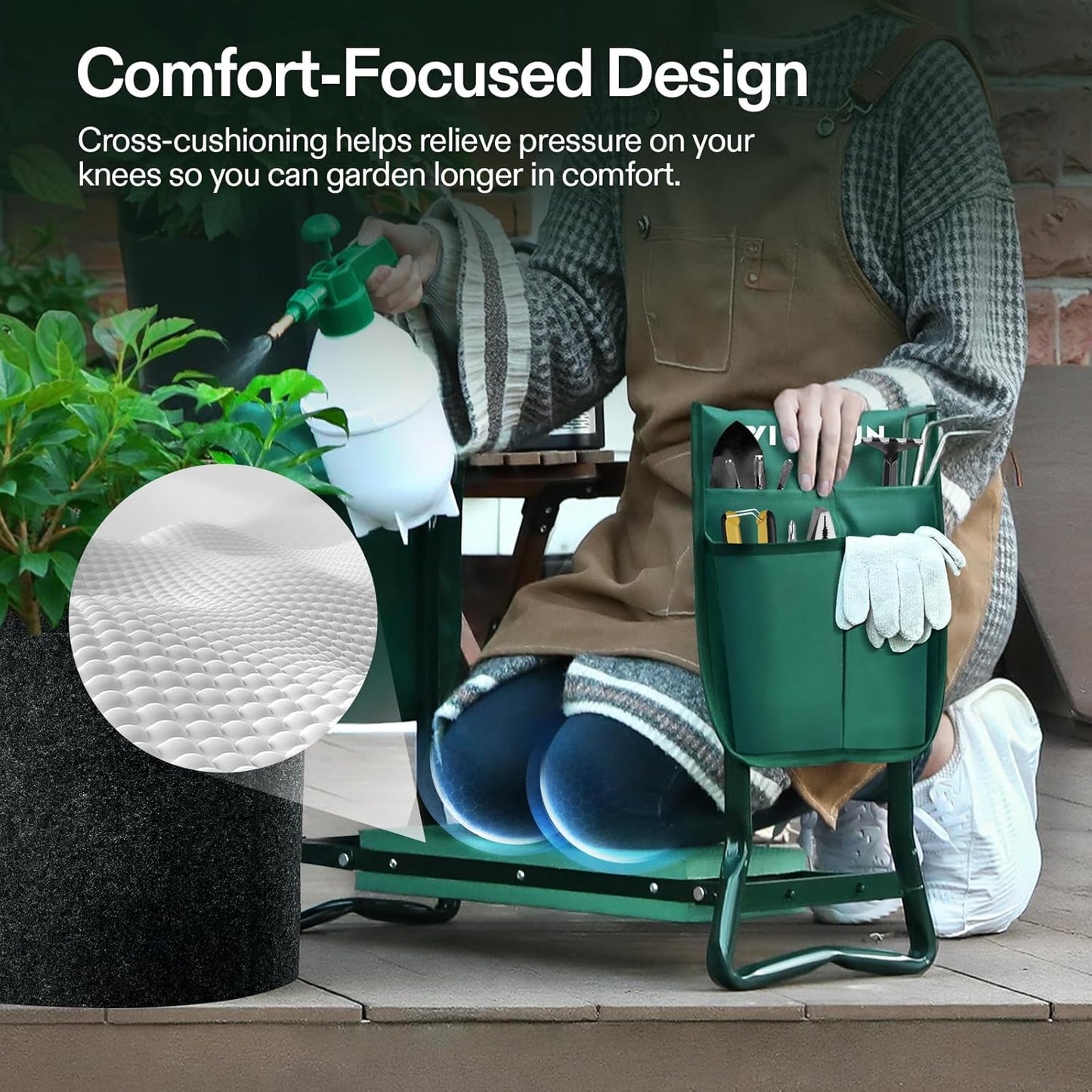 Heavy-Duty Folding Garden Kneeler & Seat with Tool Bags – Comfortable EVA Pad